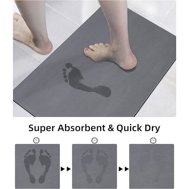 Zuzcher Tapis De Bain Antidérapant Absorbant En Diatomite Et Microfibre - Doux, Séchage Rapide, 40x60cm Gris