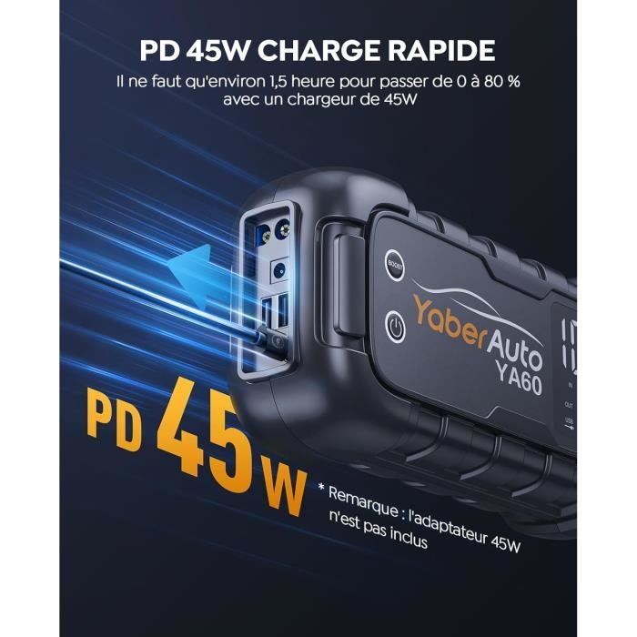 Booster Batterie Voiture 3000A 26800mAh - Démarreur Portable 12V Pour Auto/Moto (jusqu’à 7L Essence) - LED, USB