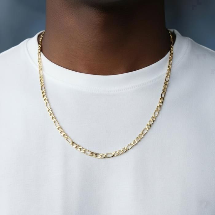 Chaîne Maille Figaro 60cm - Plaqué Or 18 Carats - 4mm D'épaisseur - Pour Homme - Bijouxia Neuve