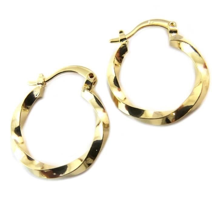 Boucles D'oreilles Créoles Plaqué Or - Torsade Tresse 20 Mm - Marque Tata Gisèle - Neuf Avec étiquettes