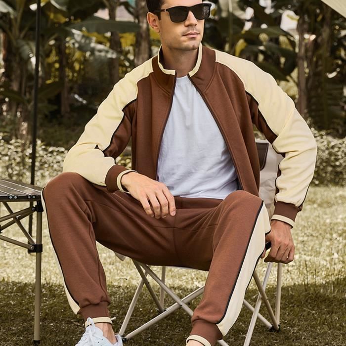 Survetement Homme Ensemble Blouson Sweat Zippe Sports Jogging Pantalon 2 Pieces Sportwear Tenues XD157 vert