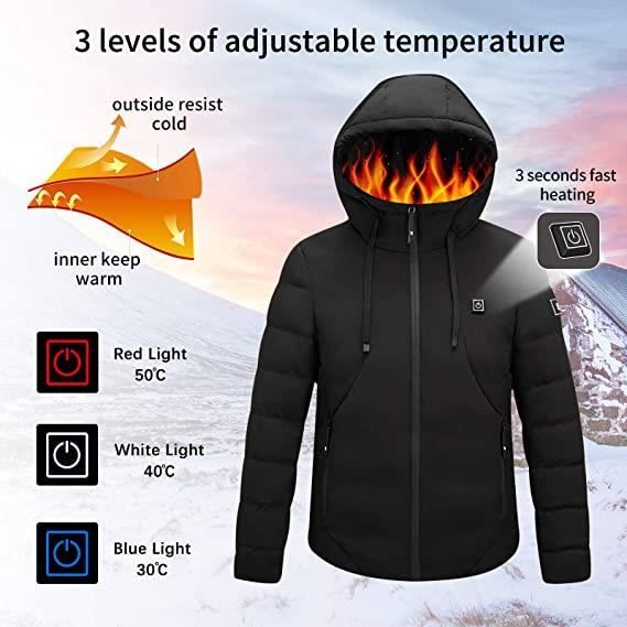 Veste Chauffante ZGEER Hommes Femmes Impermeable Coupe Vent 3 Niveaux de Chauffage noir Cdiscount Pret a Porter