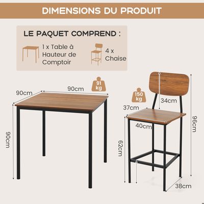 Table à Manger Relaxdays 4 Personnes – 110 X 60 Cm, Style Industriel Marron/Noir, Plateau Chêne, Pieds Réglables, Charge 80 Kg