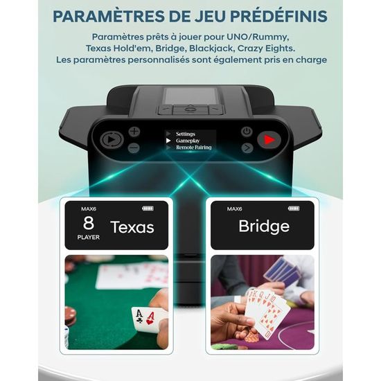 Batteur-distributeur De Cartes 2 En 1 – Rechargeable 5000 MAh – 2 à 8 Joueurs – 4 Télécommandes – Texas Hold'em