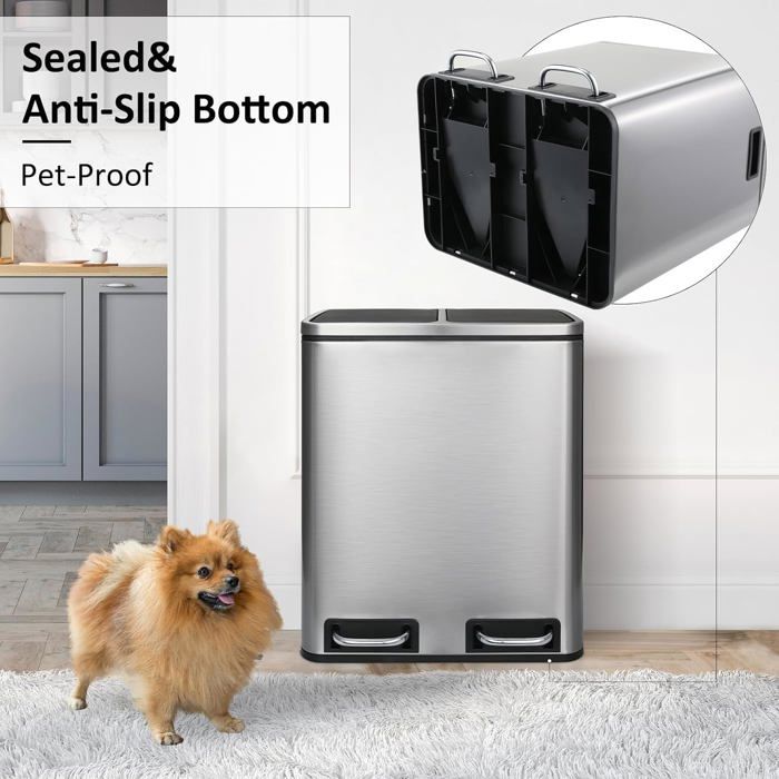 Poubelle Double Compartiments 18L - Pour Tri Sélectif - Couvercle à Fermeture Douce - Intérieur/extérieur - Design Moderne ABS - 2