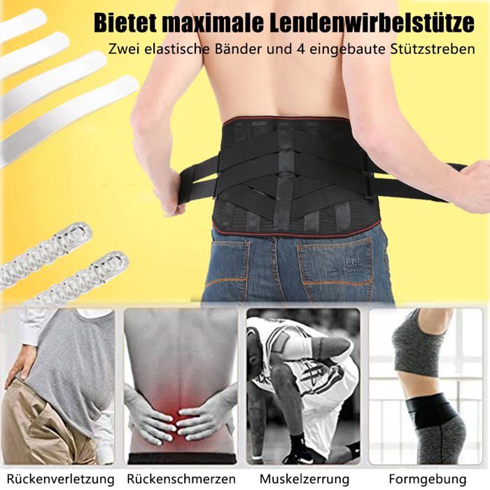 Ceinture De Soutien Lombaire Avec 6 Baleines - Pour Homme - Noire - Neuf