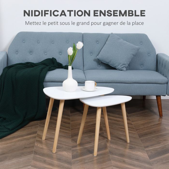 Tables basses gigognes - HOMCOM - lot de 2 design scandinave pieds bois ...