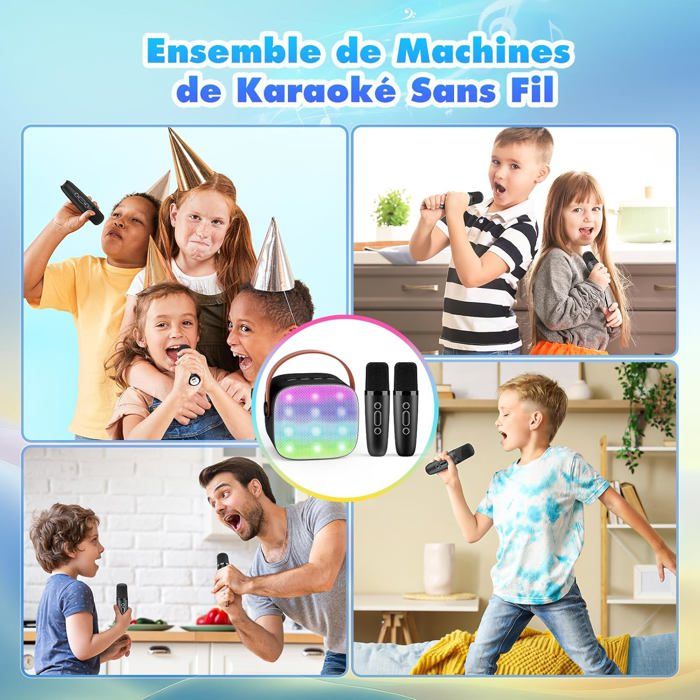 Karaoké Enfants avec 2 Microphone, Cadeau Fille 3-12 Ans Microphone Bluetooth pour Garçons et Filles Portable Machine Karaoké avec Design Support pour Téléphone Système PA pour Les fêtes à la Maison