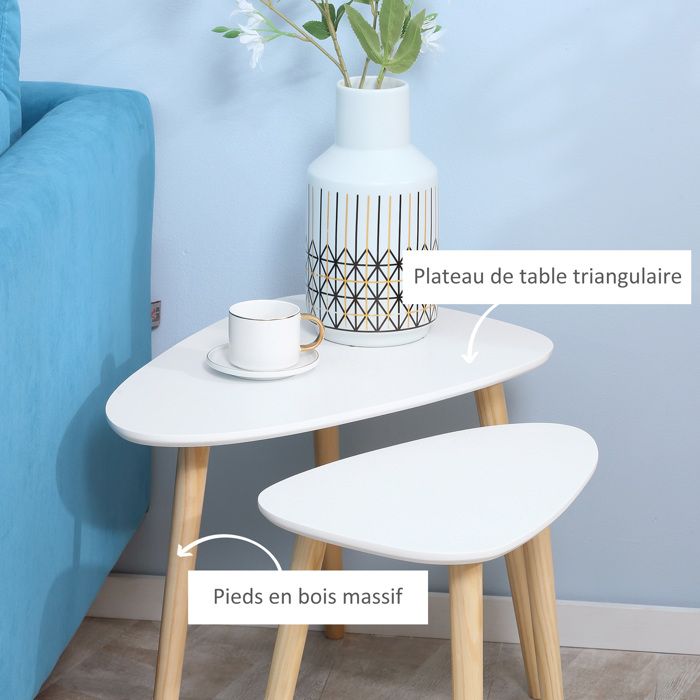 Tables basses gigognes - HOMCOM - lot de 2 design scandinave pieds bois ...
