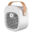 Ventilateur de camping portable avec trois vitesses réglables, fonction brumisateur et humidificateur d'air.
