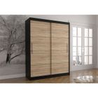 HUCOCO Armoire - VIELL - Grande modele coulissantes - 150x61x200 cm - Marron et noir