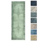 Tapis Salon Poils Courts Vintage Vert 80x290 cm - TESSO LIVING - Lavable en machine - Franges de coton