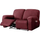 WOVTE Housse Canapé Relax 2 Places Antidérapante avec Poches,Protection Fauteuil pour Chat,Chien Enfant,Extensible et Lavable,Bordeaux