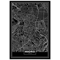 Tableau Panorama Carte Noir de Madrid 70x100 cm - Imprimée sur Toile - Tableau Ville Noir et Blanc