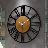 Grande Horloge Murale Ronde en Bois Noir pour décoration de Salon, Chiffres Romains rétro, silencieuse, ne chatouille Pas, 34.2cm