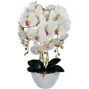 FLEUR ARTIFICIELLE Orchidée artificielle - Damich - Blanche - Cœur rose - 3 tiges - 3pgb2
