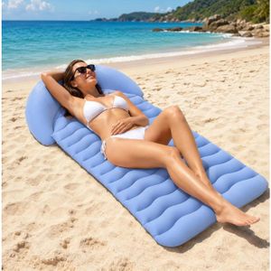 GENERIQUE Tapis de Plage Gonflable Bleu Foncé avec Oreiller, Matelas de Plage Pliable Portable, Chaise Longue Piscine pour Plage Camping Piscine | Leroy Merlin