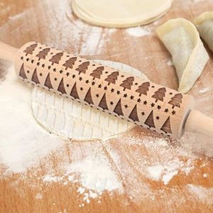 Cadeau de Noël hêtre sculpté en relief rouleau à pâtisserie rouleau à pâtisserie