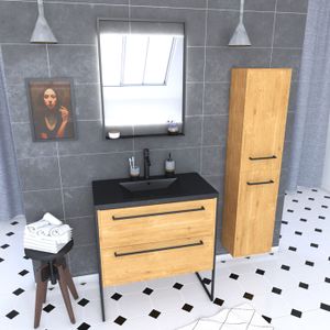 MEUBLE VASQUE - PLAN Pack meuble de salle de bain 80x50cm chêne brun - 