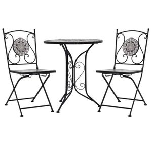 Ensemble table et chaise de jardin FDIT Mobilier de bistro 3 pcs mosaïque Carreaux céramiques Gris - FDI7596638798998
