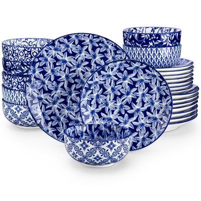 6 Assiettes Plates Vancasso VEGA 26cm - Porcelaine Émaillée Bleue, Micro-ondes Et Lave-vaisselle, Design Élégant