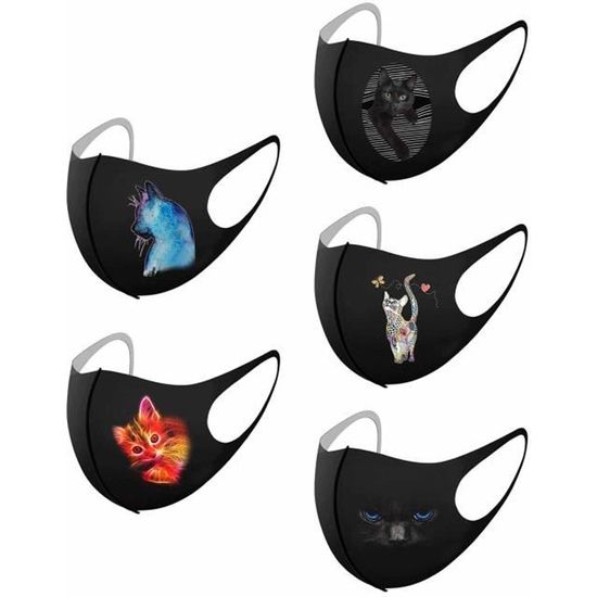 5PCS Chat Animal Prints Protection Masque Visage Masque Lavable Boucle D'oreille j2917