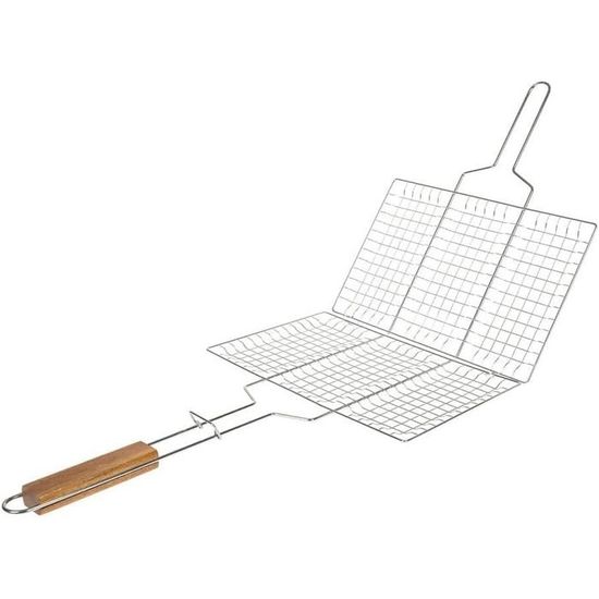 Double Grille Barbecue Rectangle 34x22 cm en Acier Chromé avec Manche ...