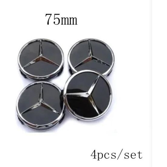 Lot De 4 Cache-moyeux Pour Mercedes - Diamètre ~75 Mm - Compatible Nombreuses Classes (CLS, CLA, C, E, GLC...) - Noir/Argent/Carbone - ABS+PC Qualité