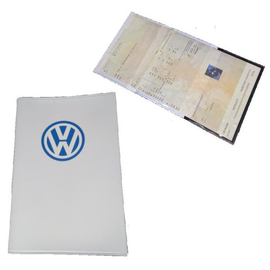 Pochette étui carte grise Volkswagen noir avec surpiqûres blanches 