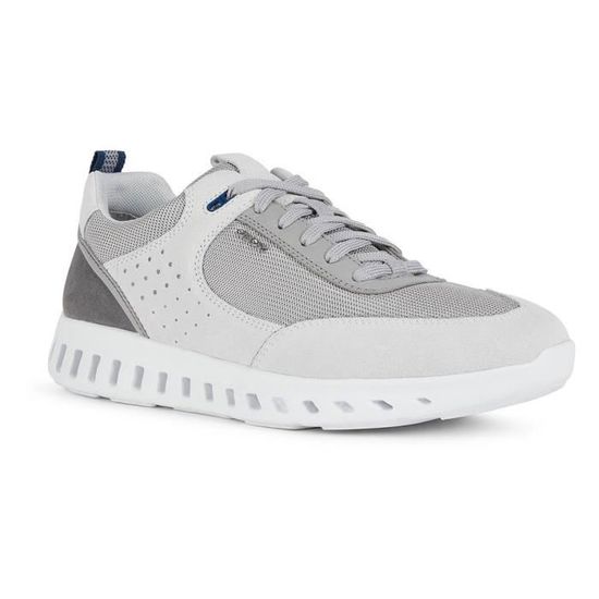 Sneakers Homme GEOX U Outstream A Daim et Maille Lacets Off white light grey