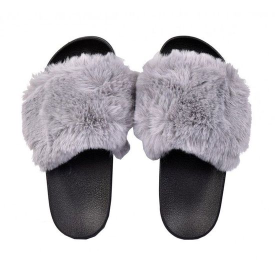 Claquettes pour enfant avec Fourrure Qualit Sup rieure Gris