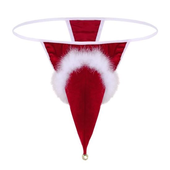 String Père Noël Pour Homme, String En Satin Rouge Et Blanc
