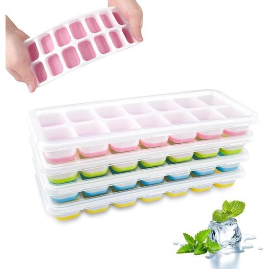 Lot De 4 Bacs À Glaçons, Empilable Bac A Glacons Avec Couvercle, Ice