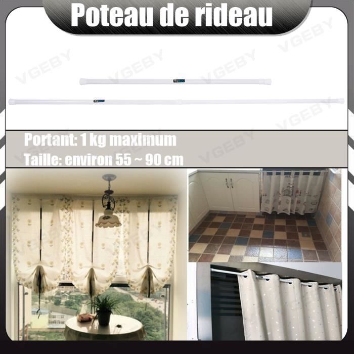 Support pour tringle TRINGLE À RIDEAUX EXTENSIBLE TELESCOPIQUE Rail Barre Pour Rideaux - 55-90CM - Blanc