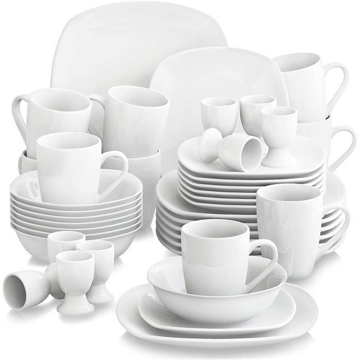 Malacasa Elisa 40pcs Service de Table Porcelaine 8pcs pour Assiette Plate, Assiette à Dessert, Bol à Céréales, Coquetier, Mug