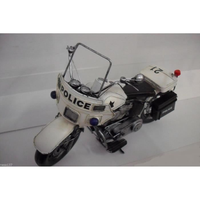 Moto de Police Conçue à la Main Matériaux de Récup Polie 37 cm Longueur