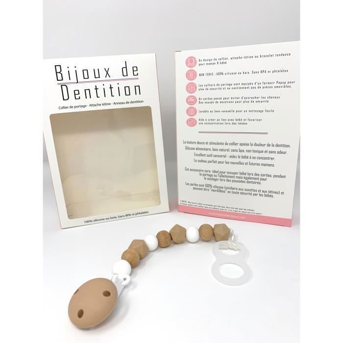 Attache-sucette silicone - Bois et Taupe - sans BPA ni phtalates - certifié en laboratoire français