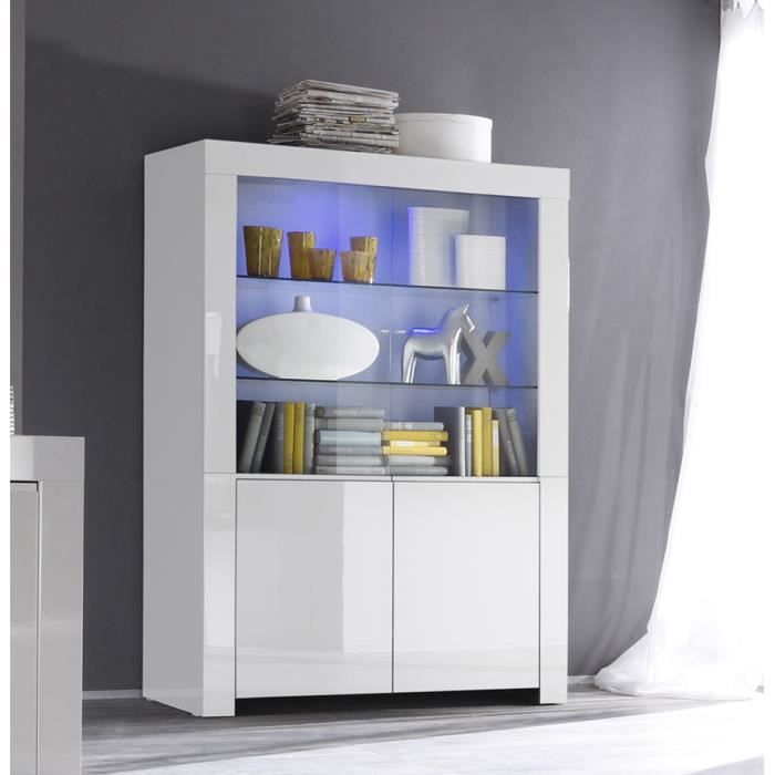 Vaisselier blanc laqué design PAULA Sans L 123 x P 50 x H 170 cm Blanc