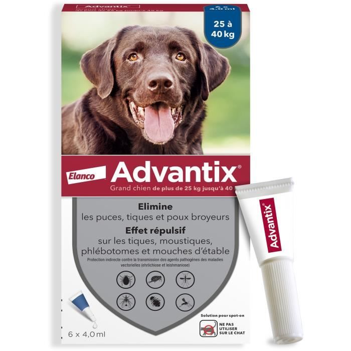 Advantix® Grand Chien – Anti-Puces et Anti-Tiques – 25-40KG – 6 Pipettes