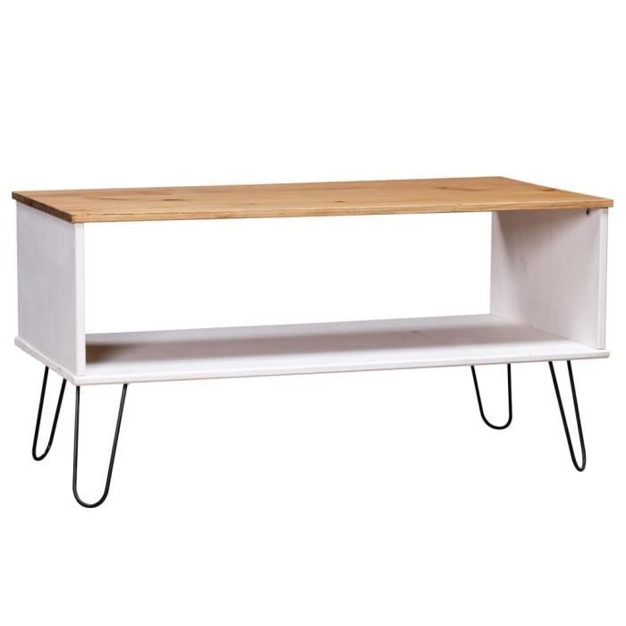 Table basse New York Range Blanc-bois clair Bois de pin massif