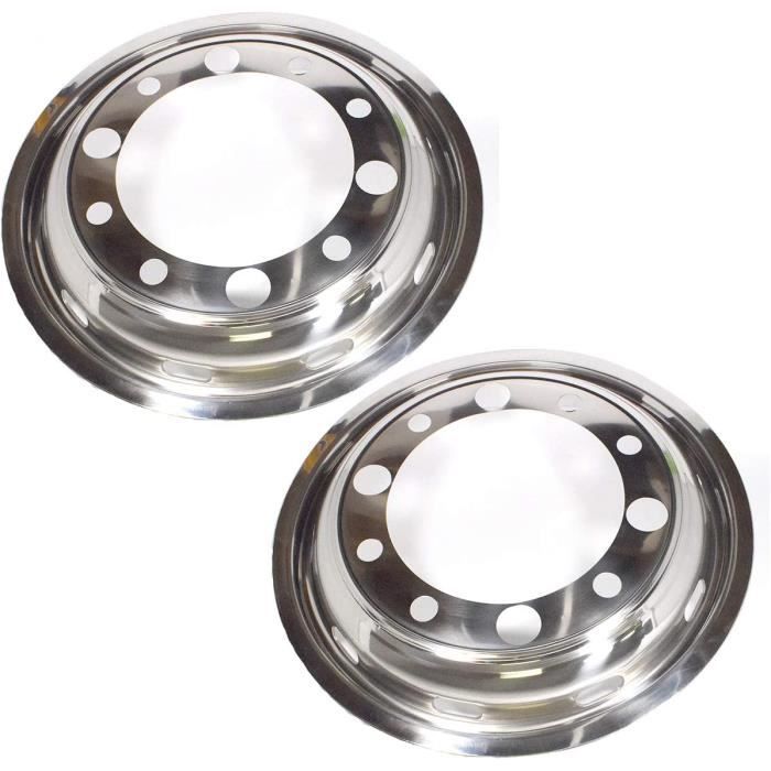Lot de 2 enjoliveurs de roue de camion - 9 x 22,5- - 64 mm - En acier inoxydable