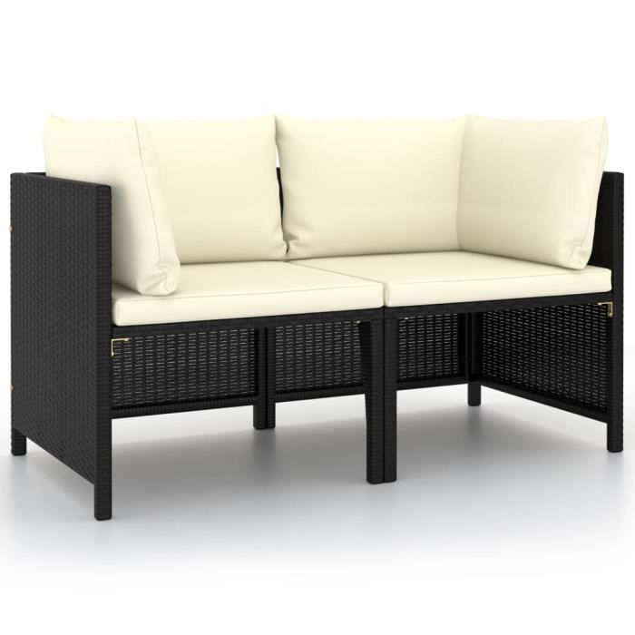 Meuble Déco, Canapé de jardin 2 places - Banquette de jardin - Canapé d'extérieur - avec coussins Noir Résine tressée - 83473