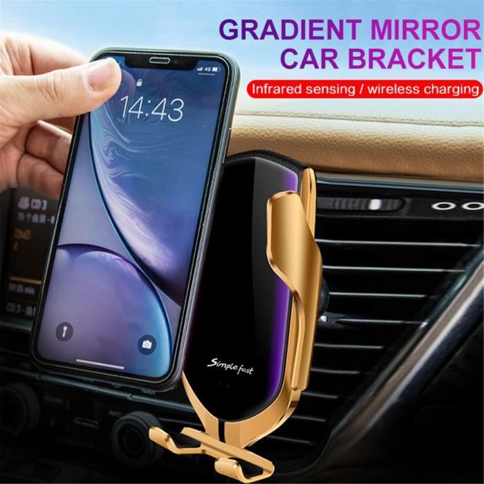 Or - Chargeur sans fil de voiture rapide Qi Support Téléphone Voiture de charge intelligente induction infrarouge Rotatif 360°