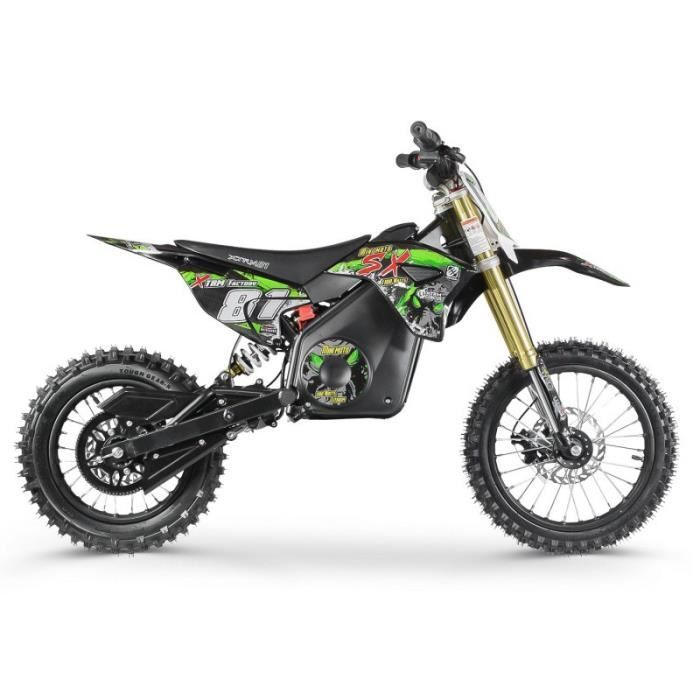 Moto Cross Electrique Enfant 1300W 14/12 - - avec montage et mise en routeavec montage et mise en routeVert- Vert