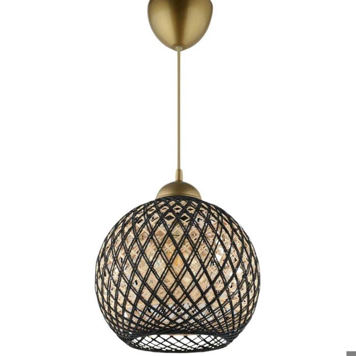 Suspension Berleda D22cm Métal Or et Coton Noir et Beige