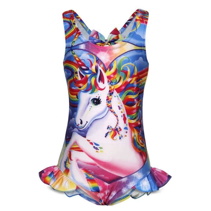 AmzBarley Filles Arc en Ciel Licorne Une Pièce Maillots De Bain sans Manches Coloré Maillot De Bain EnfantsPlage Maillot De Bain