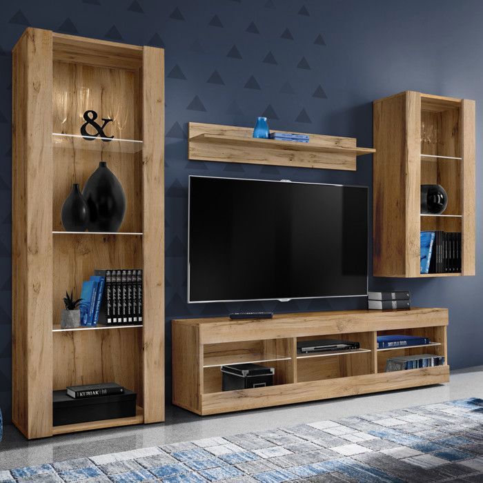 Meuble TV Tivoli Set Medio Komodee - sans LED - Bois naturel Mat et Bois naturel - 195x159x35 cm Meuble TV Tivoli Set Medio Komodee - sans LED - Bois naturel Mat et Bois naturel - 195x159x35 cm