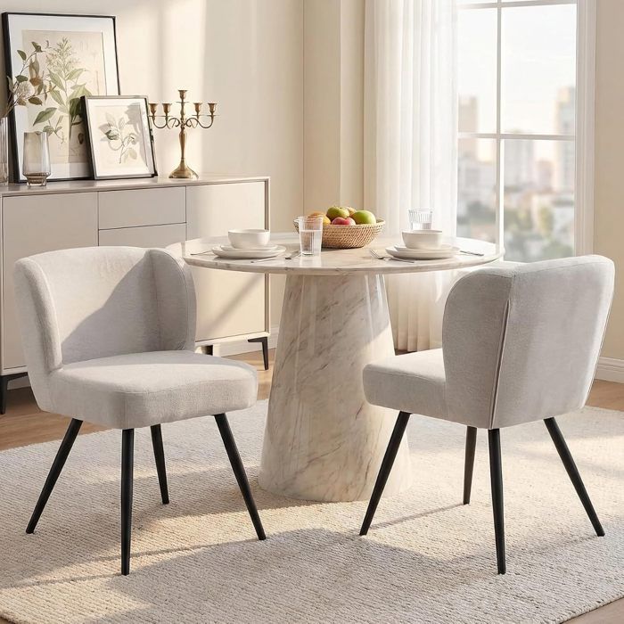 Wahson Chaise de Cuisine Rembourré Lot de 2 avec Pieds Métal Chaise de Salon Coussin Épais sans Accoudoirs Lin Kaki