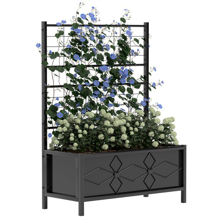 Jardinière surélevée pour le jardin avec treillis - Outsunny - acier galvanisé - 90x40x120 cm - noir