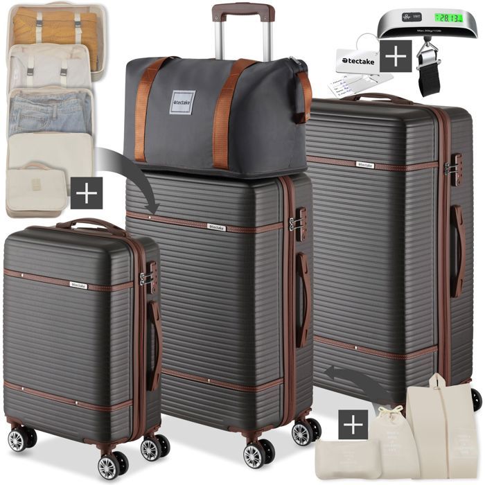 Ensemble Valises Voyage 2 Pièces Sea Choice - 55cm + Vanity Polypropylène Léger 8 Roues Spinner Or Noble